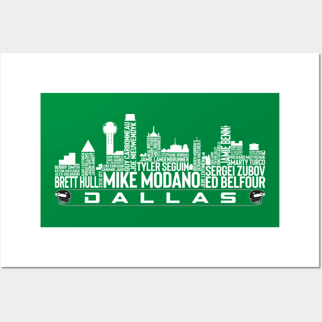 Dallas Hockey Team All Time Legends, Dallas City Skyline Wall Art by Legend Skyline